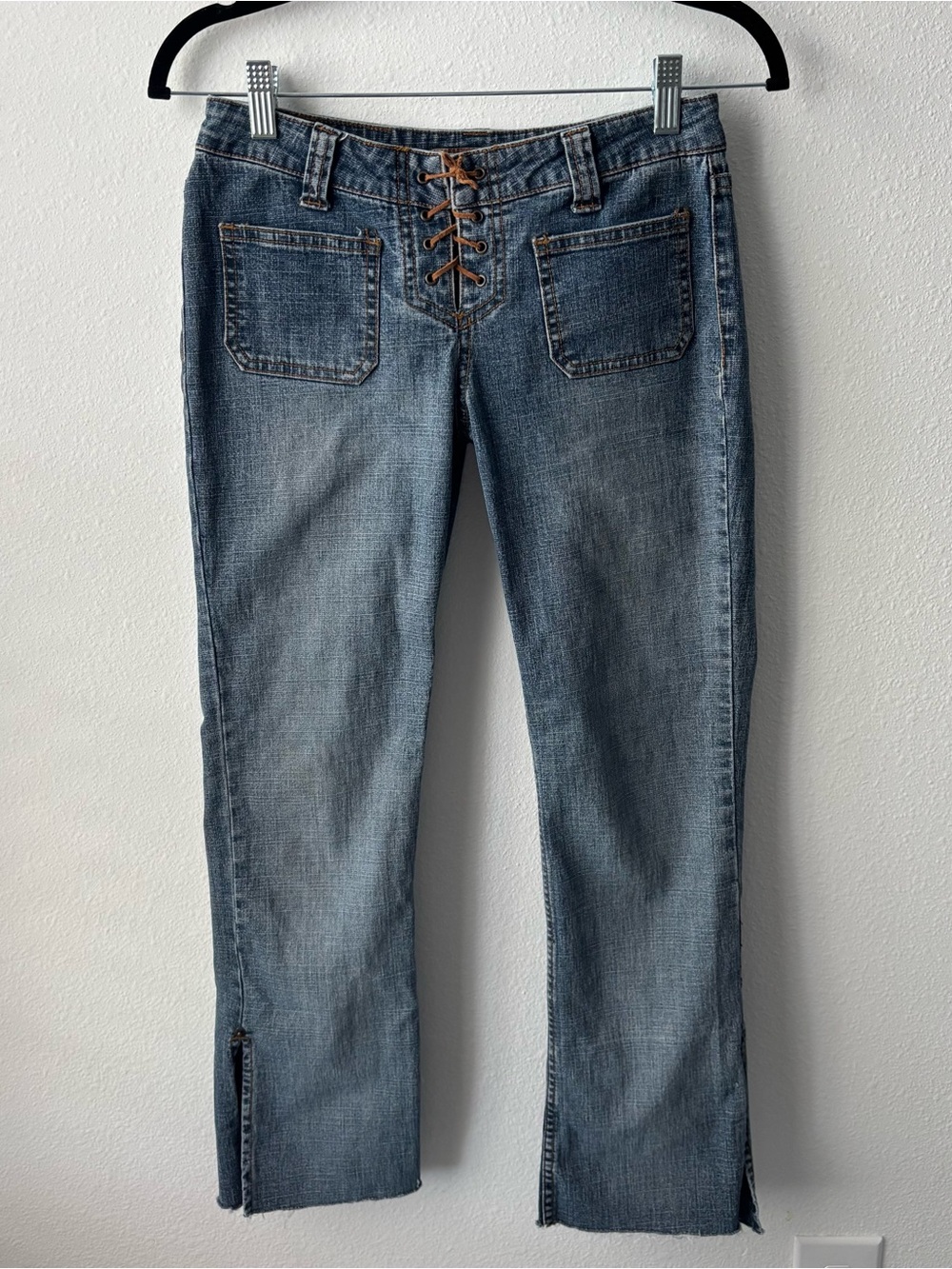 l.e.i Women's Lace-Up Front Straight Leg Blue Jeans